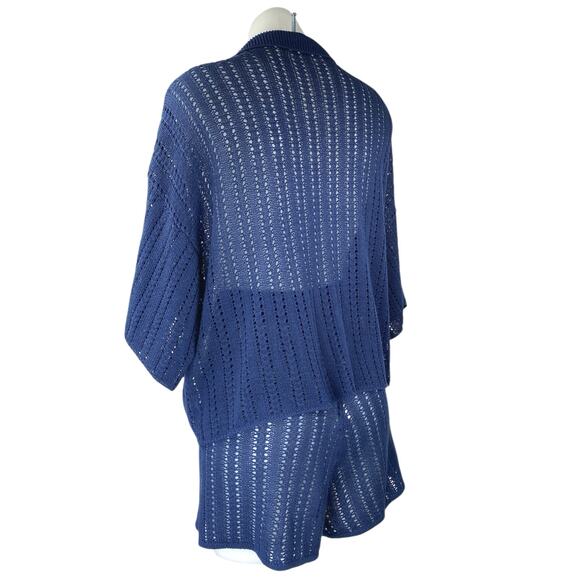 4th & Reckless Henrique Women's Blue Open Knit Beach Swim Cover Up Shirt Set L - Picture 3 of 7